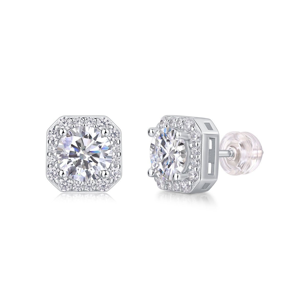 Earrings Set With 1 - carat Top - quality Moissanite S925, Silver And Platinum - plated Stud Earrings - Moissanite Market