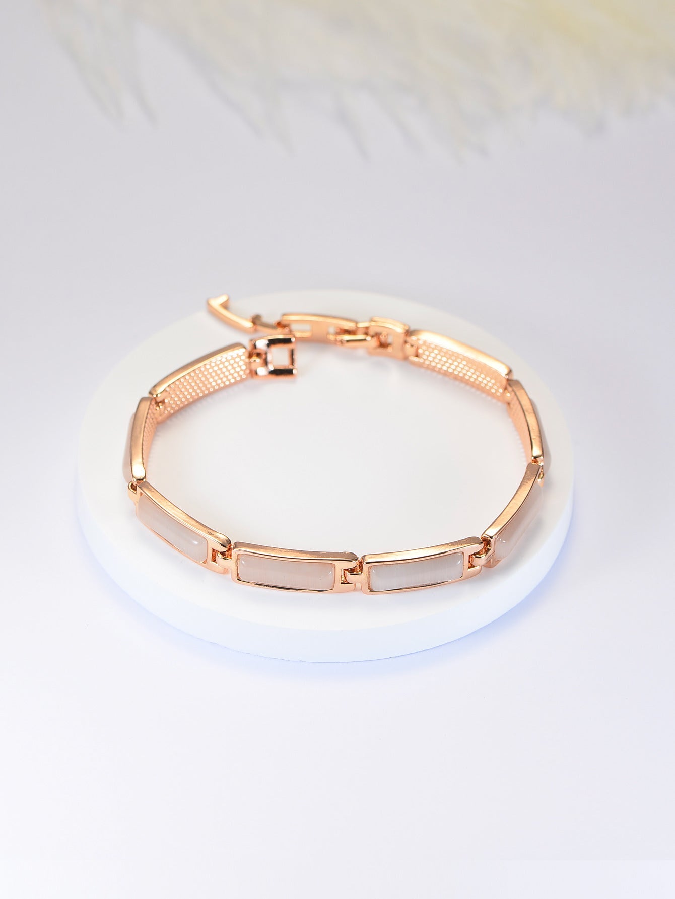 Geometric Rose Gold Opal Bracelet for Women – Elegant Modern Design, Adjustable Fit, Perfect Gift Jewelry - Moissanite Market