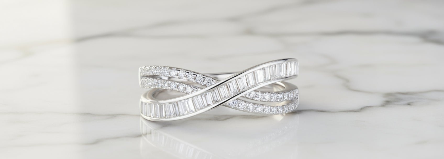 Moissanite 925 Sterling Silver Platinum Crossover Baguette&Round Cut 0.28684 Carat - Moissanite Market