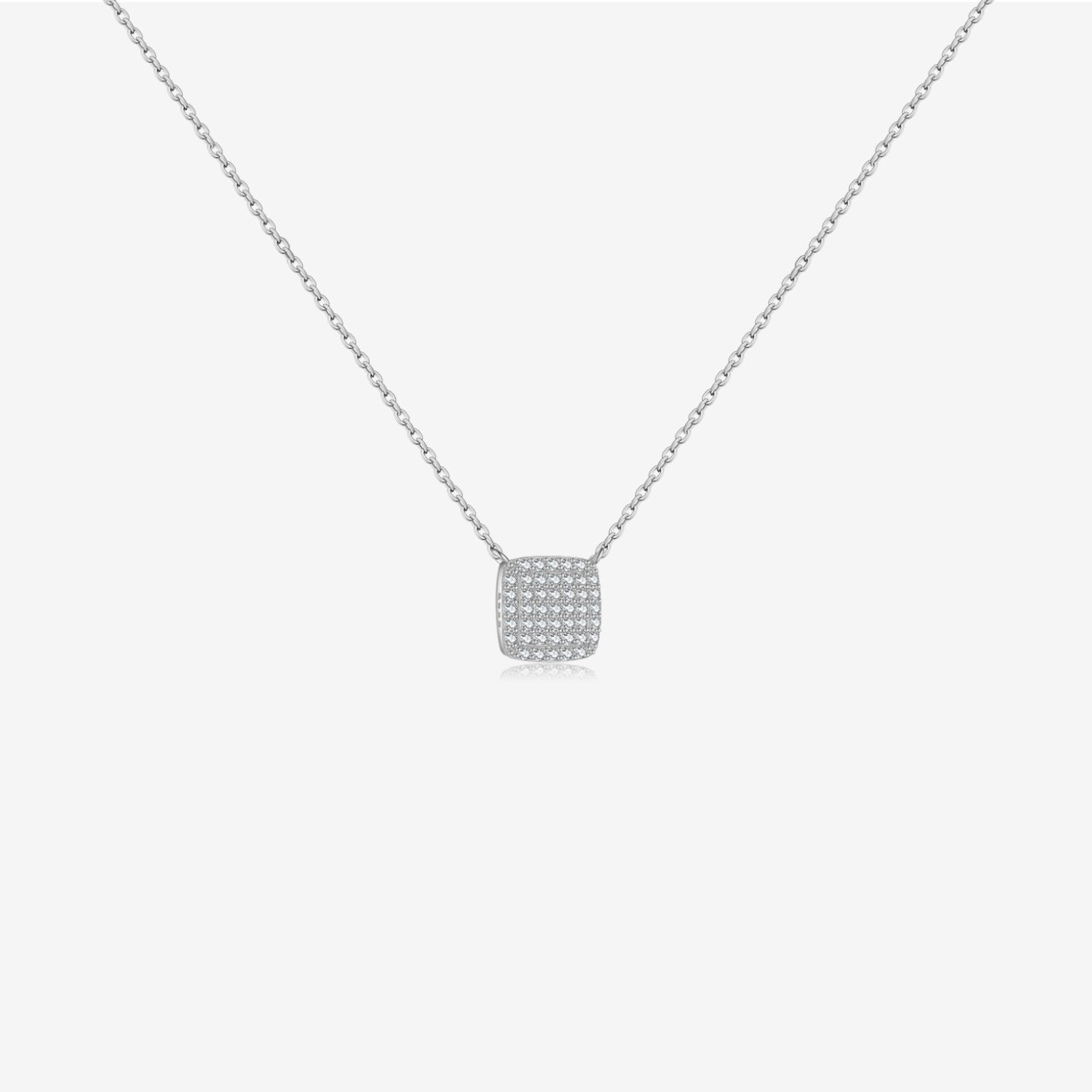 S925 Sterling Silver Square Stone Full Pave Pendant Necklace - Moissanite Market