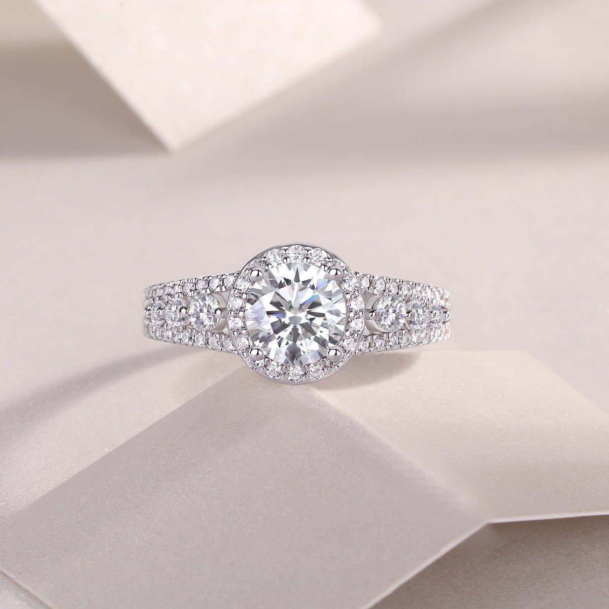 Set With 1 - carat Top - quality Moissanite S925 Silver And Platinum - plated Diamond Wedding Ring. - Moissanite Market