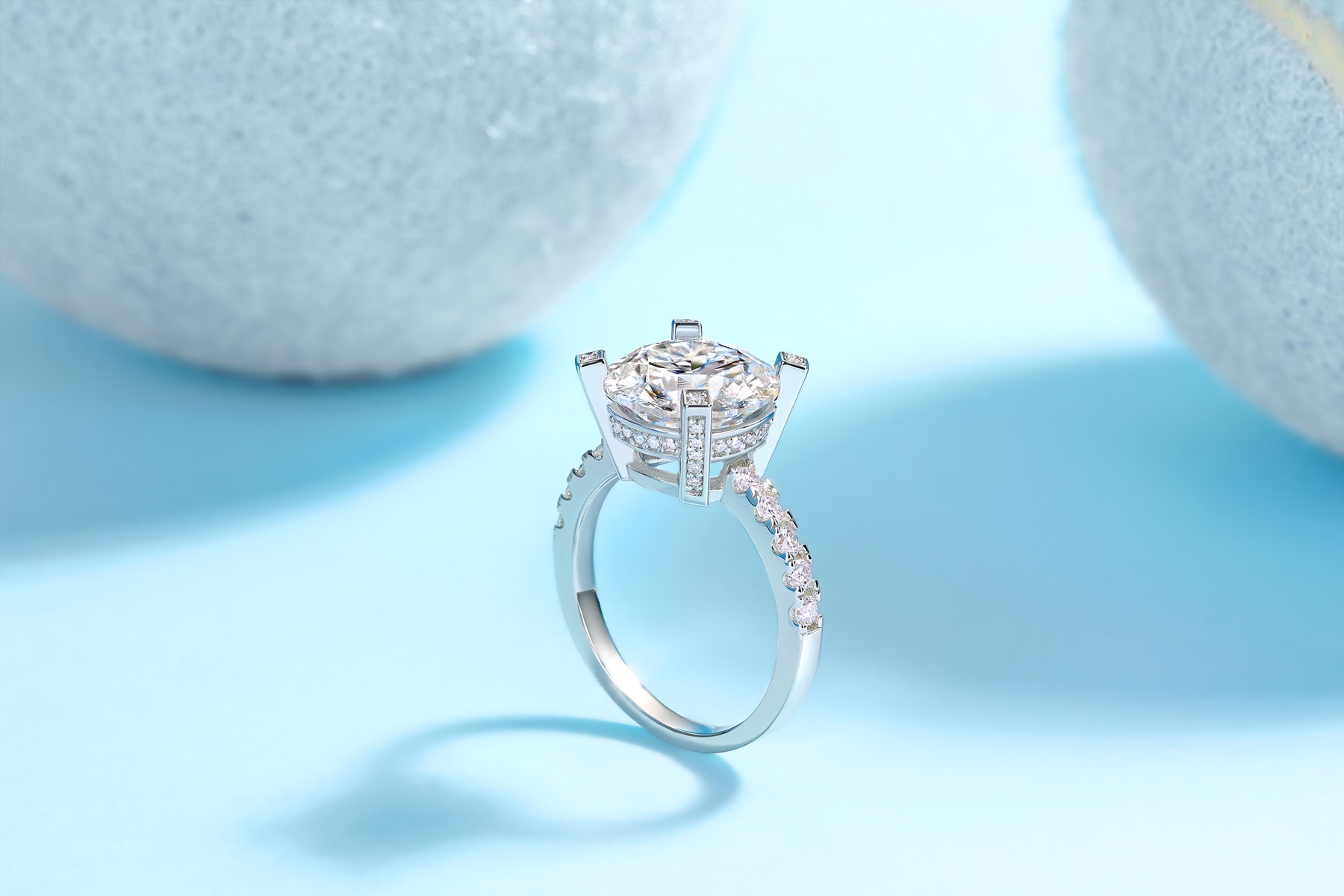 Stunning Set With 5 - carat Top - quality Moissan S925 Silver And Gold - plated Diamond Wedding Ring - Moissanite Market