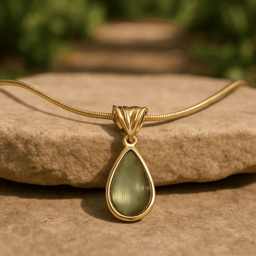 Teardrop Green Glass Necklace - Elegant Stainless Steel Jewelry for All Occasions - Moissanite Market