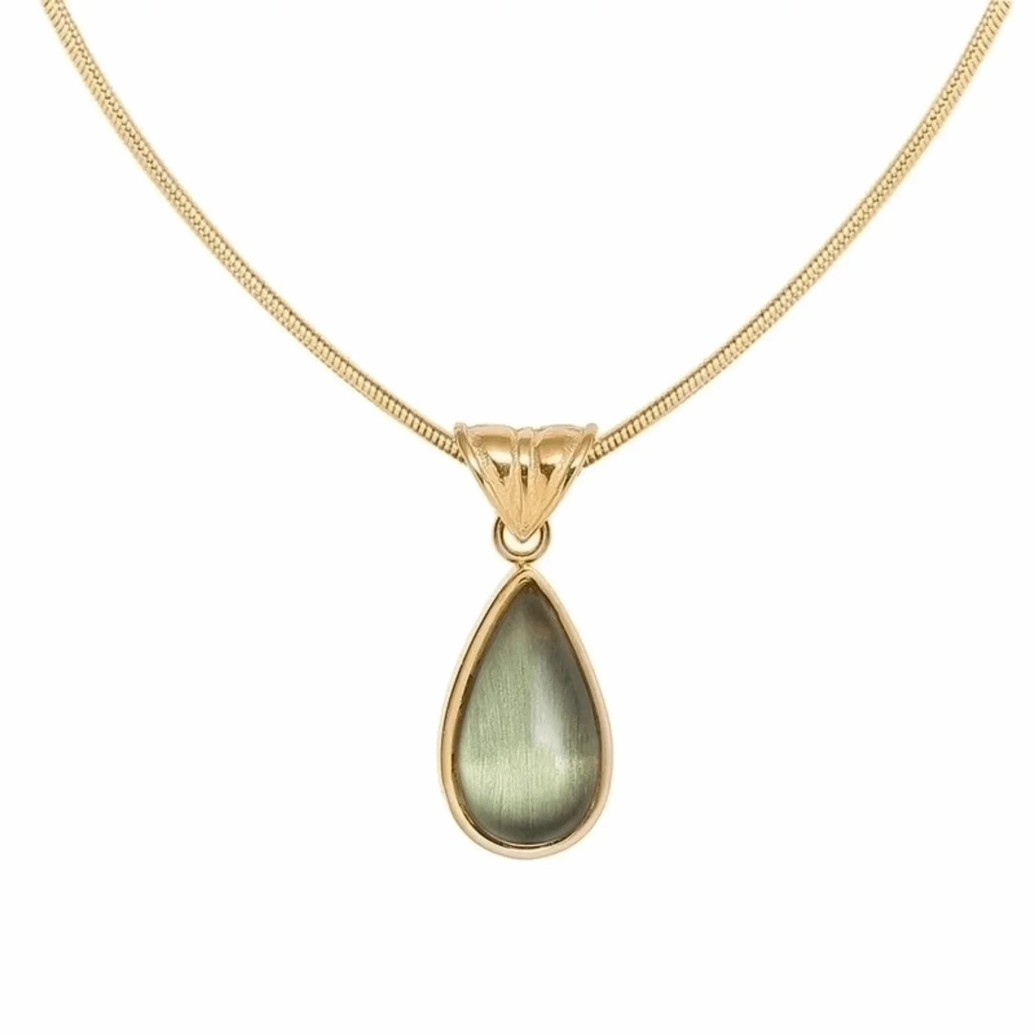 Teardrop Green Glass Necklace - Elegant Stainless Steel Jewelry for All Occasions - Moissanite Market