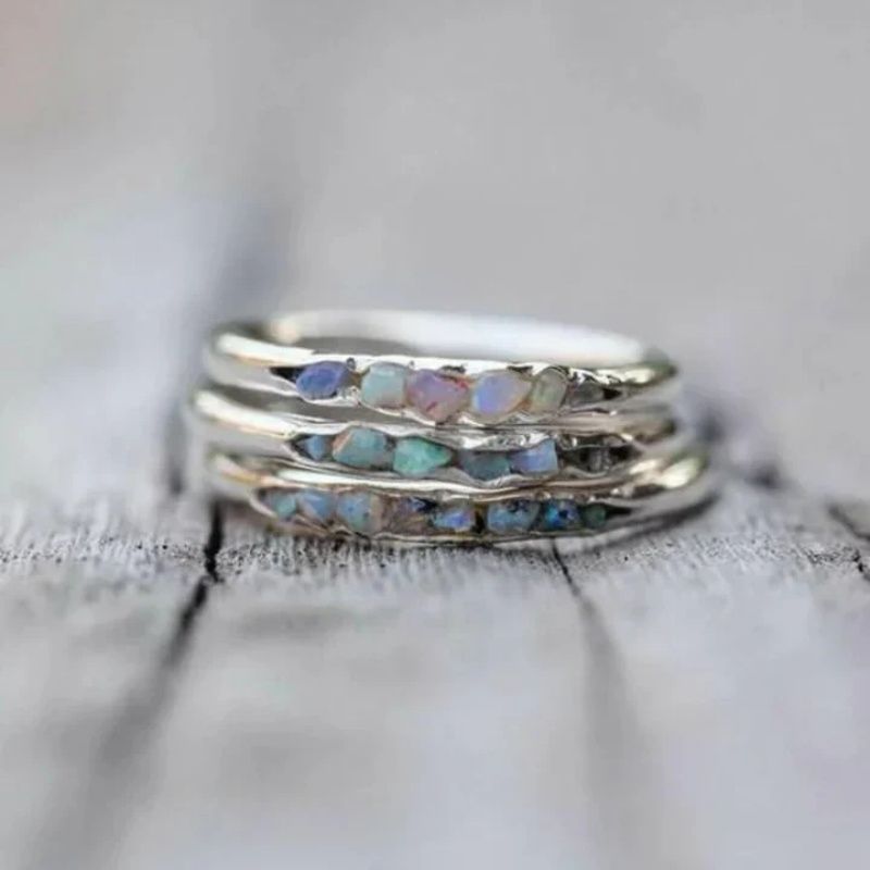 Versatile Three - Layer Ring with Inlaid Natural Stones and Colored Zirconia Diamonds - Moissanite Market